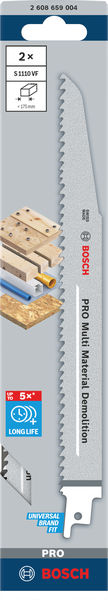 BOSCH PRO Multi Material Demolition S1110VF Säbelsägeblatt, 1,6 x 22 x 225 mm, 2-tlg.