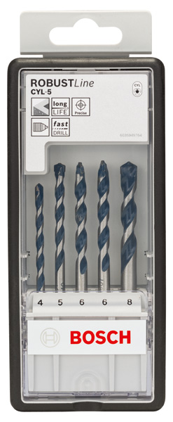 BOSCH 5-teiliges CYL-5 Betonbohrer-Set, Robust Line, 4–8 mm
