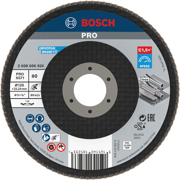 BOSCH PRO X571 Fächerschleifscheibe, abgewinkelt, 125 mm, K80