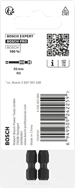 BOSCH PRO Robertson Impact Bit, R3, 55 mm, 2-tlg.