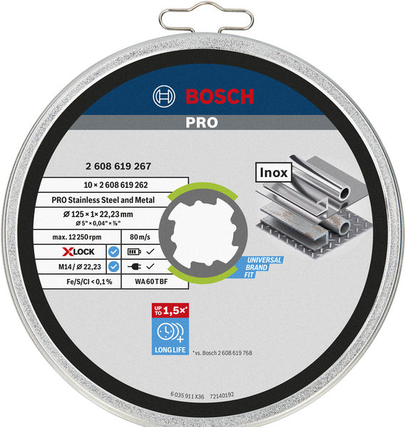 BOSCH X-LOCK Standard for Inox 10 x 125 x 1 x 22,23 mm Trennscheibe gerade