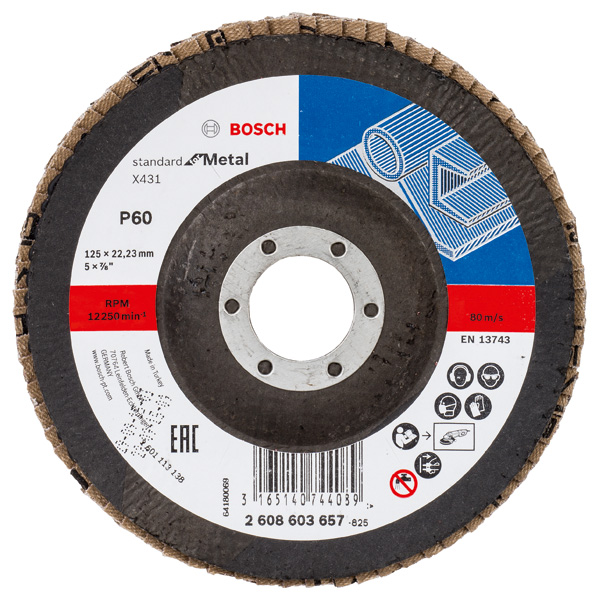 BOSCH Fächerschleifscheibe X431 Standard for Metal, gewinkelt, 125 mm, 22,23 mm, 60 BOSCH Fächerschleifscheibe X431 Standard for Metal, gewinkelt, 125 mm, 22,23 mm, 60