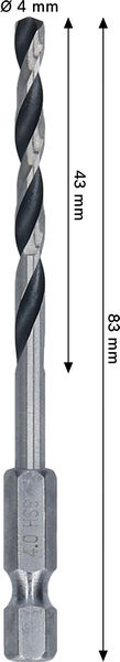 BOSCH Metal HSS Spiralbohrer, 4 x 43 x 83 mm, HEX 1/4“ Schaft BOSCH Metal HSS Spiralbohrer, 4 x 43 x 83 mm, HEX 1/4“ Schaft