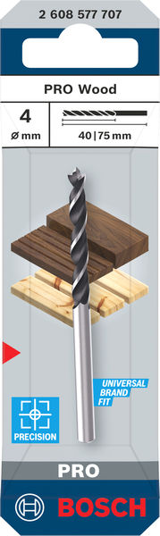 BOSCH PRO Wood Holzspiralbohrer, 4x40x75 mm