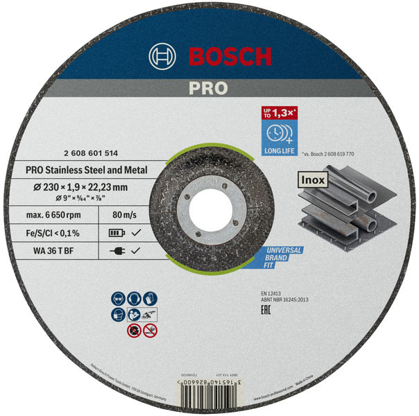 BOSCH PRO Stainless Steel and Metal Trennscheibe, 230 x 1.9 x 22.23 mm, gekröpft