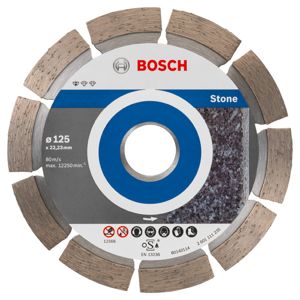 BOSCH Diamanttrennscheibe Standard for Stone, 125 x 22,23 x 1,6 x 10 mm, 10er-Pack