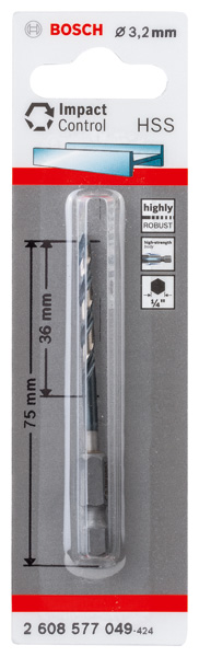 BOSCH HSS Spiralbohrer mit Sechskantschaft 3,2 mm