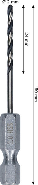 BOSCH Metal HSS Spiralbohrer, 2 x 24 x 60 mm, HEX 1/4“ Schaft BOSCH Metal HSS Spiralbohrer, 2 x 24 x 60 mm, HEX 1/4“ Schaft