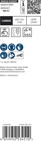 BOSCH EXPERT S922EHM Thin Tough Metal Säbelsägeblatt, 3-tlg. BOSCH EXPERT S922EHM Thin Tough Metal Säbelsägeblatt, 3-tlg.