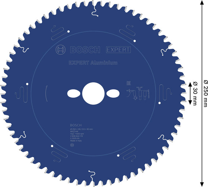 BOSCH EXPERT Aluminium Kreissägeblatt, 250x2,8/2x30 mm, Z68