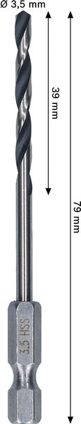 BOSCH Metal HSS Spiralbohrer, 3,5 x 39 x 79 mm, HEX 1/4“ Schaft BOSCH Metal HSS Spiralbohrer, 3,5 x 39 x 79 mm, HEX 1/4“ Schaft
