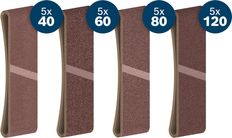 BOSCH PRO X440 Schleifband Set, 75x533mm, K40/60/80/120, 20-tlg., Starter Pack