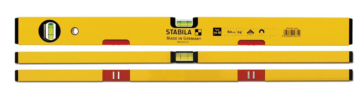 STABILA Magnet-Wasserwaage Type 70 M, 30 cm, leichtes Alu-Profil, starkes Seltenerd-Magnetsystem, 1 Horizontal-Libelle, 1 Vertikal-Libelle, Made in Germany