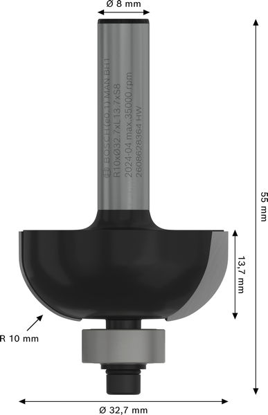 BOSCH PRO Hohlkehlfräser, R 10, Schaft 8 mm BOSCH PRO Hohlkehlfräser, R 10, Schaft 8 mm