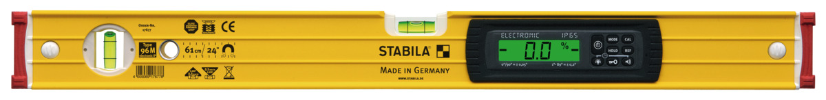 STABILA Elektronische Magnet-Wasserwaage TECH 196 M, 61 cm, 2 Digital-Displays, Messbereich: 0° – 360° (4 x 90°), Anzeige-Modi: °, %, mm/m, in/ft, Schutzklasse IP 65, Seltenerd-Magnetsystem, Tasche STABILA Elektronische Magnet-Wasserwaage TECH 196 M, 61 cm, 2 Digital-Displays, Messbereich: 0° – 360° (4 x 90°), Anzeige-Modi: °, %, mm/m, in/ft, Schutzklasse IP 65, Seltenerd-Magnetsystem, Tasche