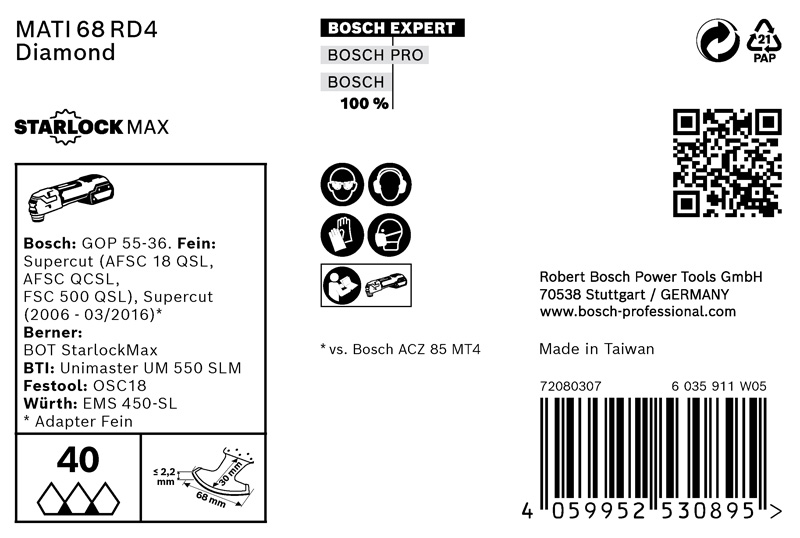 BOSCH EXPERT Corner Blade MATI 68 RD4 Blatt für Multifunktionswerkzeuge, 68 x 30 mm, 10-tlg.