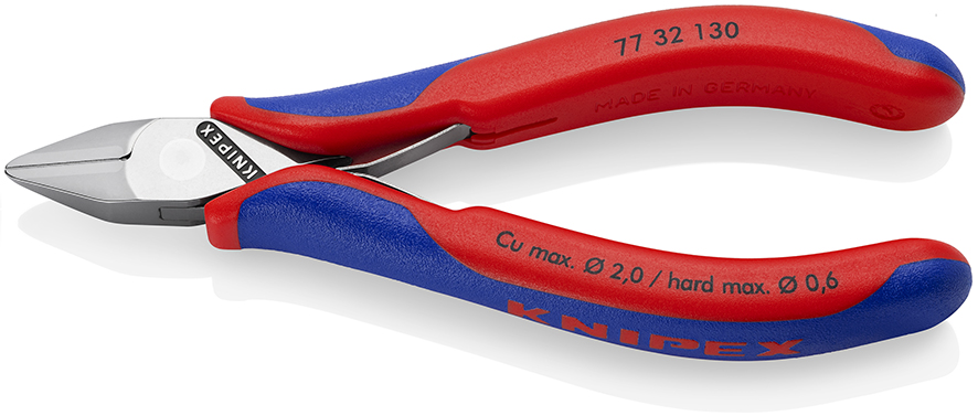 KNIPEX KNIPEX 77 32 130 Elektronik-Seitenschneider mit durchgestecktem Gelenk 130 mm mit Mehrkomponenten-Hüllen spiegelpoliert KNIPEX KNIPEX 77 32 130 Elektronik-Seitenschneider mit durchgestecktem Gelenk 130 mm mit Mehrkomponenten-Hüllen spiegelpoliert