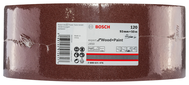 BOSCH Schleifblatt J450 Expert for Wood and Paint, 93 mm x 50 m, G120 BOSCH Schleifblatt J450 Expert for Wood and Paint, 93 mm x 50 m, G120