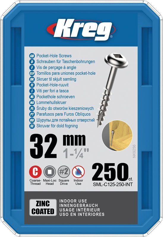 KREG Kreg Pocket-Hole Schrauben 32 mm, Verzinkt, Maxi-Loc, Grobgewinde, 250 Stück KREG Kreg Pocket-Hole Schrauben 32 mm, Verzinkt, Maxi-Loc, Grobgewinde, 250 Stück