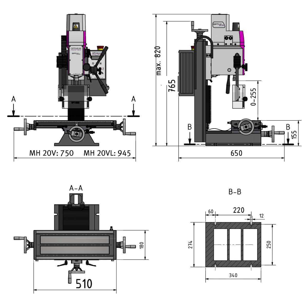 STÜRMER Bohr-Fräsmaschine Optimum OPTImill MH 20V