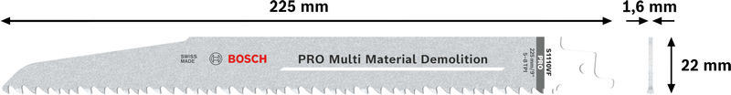 BOSCH PRO Multi Material Demolition S1110VF Säbelsägeblatt, 1,6 x 22 x 225 mm, 2-tlg. BOSCH PRO Multi Material Demolition S1110VF Säbelsägeblatt, 1,6 x 22 x 225 mm, 2-tlg.