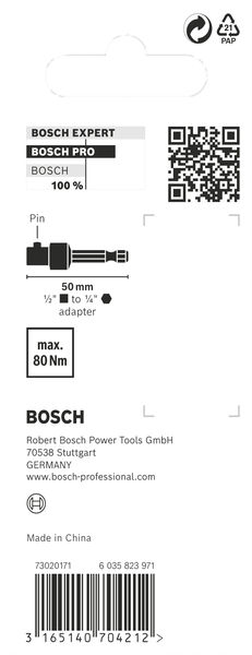 BOSCH PRO Socket Adapter mit Stiftverbindung, 1/2", 50 mm