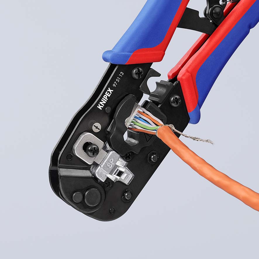KNIPEX KNIPEX 97 51 13 SB Crimpzange für RJ45-Westernstecker 190 mm brüniert mit Mehrkomponenten-Hüllen
