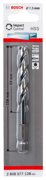 BOSCH HSS Spiralbohrer mit Sechskantschaft 7,5 mm BOSCH HSS Spiralbohrer mit Sechskantschaft 7,5 mm