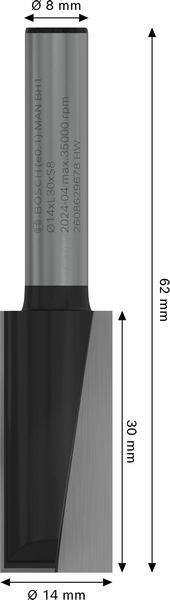 BOSCH PRO Nutfräser, zweischneidig, Ø 14 x L 30, Schaft 8 mm