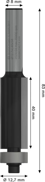 BOSCH PRO Bündigfräser mit untenliegendem Führungskugellager, Ø12,7 xL40, Schaft 8 mm BOSCH PRO Bündigfräser mit untenliegendem Führungskugellager, Ø12,7 xL40, Schaft 8 mm