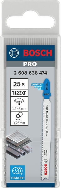 BOSCH PRO Metal thick and thin T123XF Stichsägeblatt, 100 mm, 25-tlg. BOSCH PRO Metal thick and thin T123XF Stichsägeblatt, 100 mm, 25-tlg.