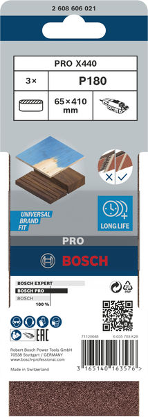 BOSCH PRO X440 Schleifband, 65 x 410 mm, G180, 3-tlg. BOSCH PRO X440 Schleifband, 65 x 410 mm, G180, 3-tlg.