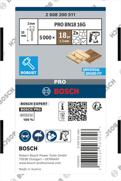 BOSCH PRO BN18 Stiftnägel, 19G BOSCH PRO BN18 Stiftnägel, 19G