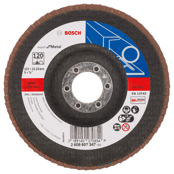 BOSCH Fächerschleifscheibe X551 Expert for Metal, gewinkelt, 125 mm, 120, Glasgewebe