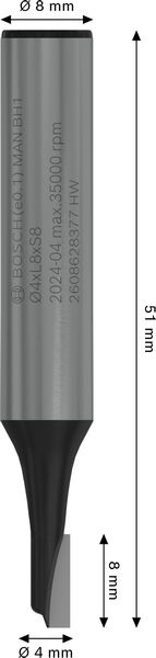 BOSCH PRO Nutfräser, einschneidig, Ø 4 x L 8, Schaft 8 mm BOSCH PRO Nutfräser, einschneidig, Ø 4 x L 8, Schaft 8 mm