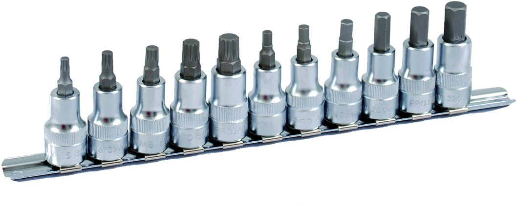 PROJAHN 1/2" Bit Stecknuss Satz auf Schiene 11tlg 6kant+VZ, 60mm