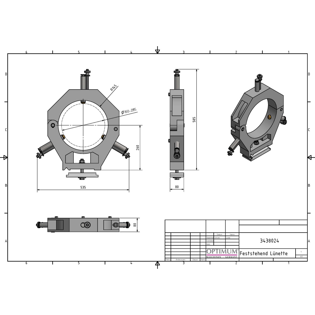 STÜRMER Feststehende Lünette Optimum Durchlass 160 - 285 mm für TX 5216