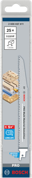 BOSCH PRO Multi Material Demolition S1110VF Säbelsägeblatt, 1,6 x 22 x 225 mm, 25-tlg.