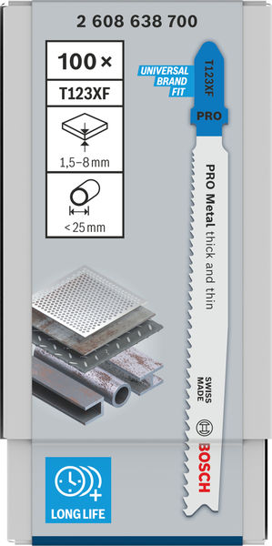 BOSCH PRO Metal thick and thin T123XF Stichsägeblatt, 100 mm, 100-tlg.