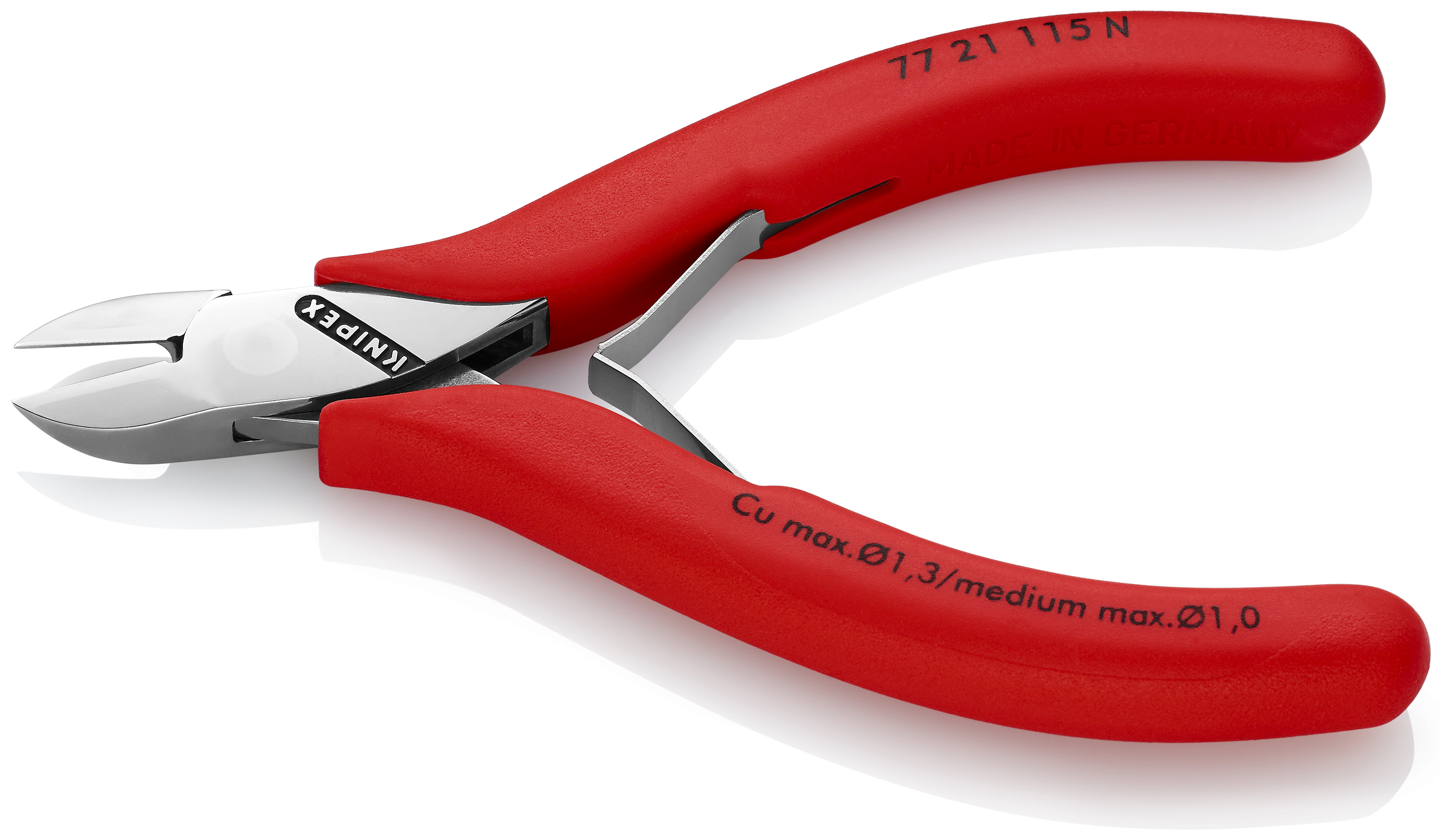 KNIPEX KNIPEX 77 21 115 N Elektronik-Seitenschneider mit durchgestecktem Gelenk 115 mm mit rutschhemmenden Kunststoff-Hüllen spiegelpoliert