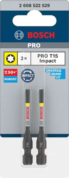 BOSCH PRO Torx Impact Bit, T15, 55 mm, 2-tlg.