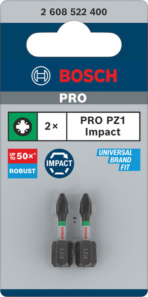 BOSCH PRO Pozidriv Impact Bit, PZ1, 25 mm, 2-tlg. BOSCH PRO Pozidriv Impact Bit, PZ1, 25 mm, 2-tlg.