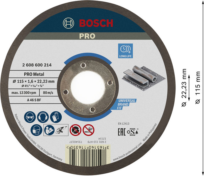BOSCH PRO Metal Trennscheibe, 115 x 1.6 x 22.23 mm, gerade, oSa