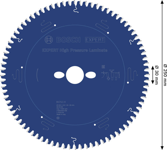 BOSCH EXPERT High Pressure Laminate Kreissägeblatt, 250x2,8/1,8x30 mm, Z80