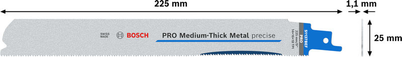 BOSCH PRO Medium-Thick Metal precise S1137BEF Säbelsägeblatt, 1,1x25x225 mm, 5-tlg.