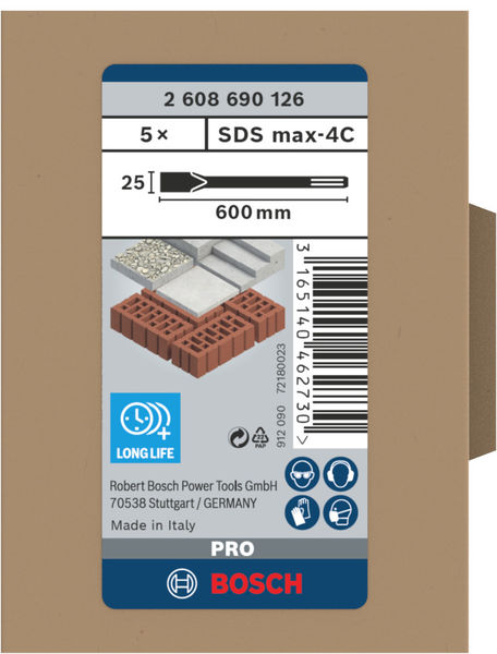 BOSCH PRO SDS max-4C Flachmeißel-Set, 25 x 600 mm, 5-tlg. BOSCH PRO SDS max-4C Flachmeißel-Set, 25 x 600 mm, 5-tlg.
