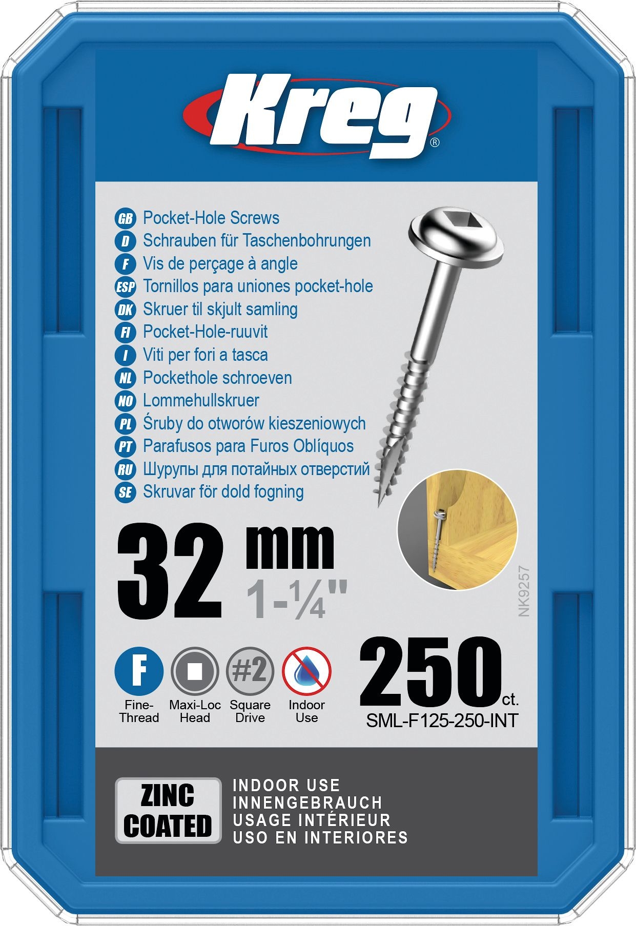 KREG Kreg Pocket-Hole Schrauben 32 mm, Verzinkt, Maxi-Loc, Feingewinde, 250 Stück