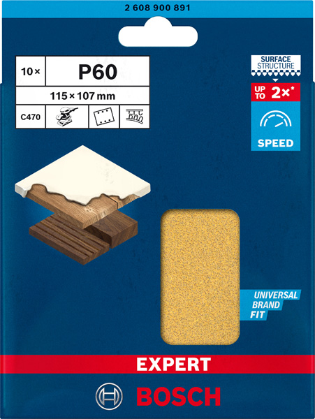 BOSCH EXPERT C470 Schleifblatt, 115x107mm, K60, 6 Löcher, 10-tlg. BOSCH EXPERT C470 Schleifblatt, 115x107mm, K60, 6 Löcher, 10-tlg.