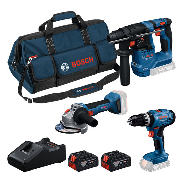 BOSCH Combo Kit Set mit 3 18V-Werkzeugen: GSB + GBH + GWS + 2x GBA 4.0Ah + GAL18V-40 BOSCH Combo Kit Set mit 3 18V-Werkzeugen: GSB + GBH + GWS + 2x GBA 4.0Ah + GAL18V-40