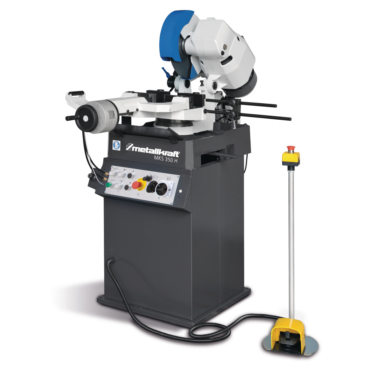 METALLKRAFT Halbautomatische Metallkreissäge im Set mit Sägeblatt MKS 350 H Aktions-Set